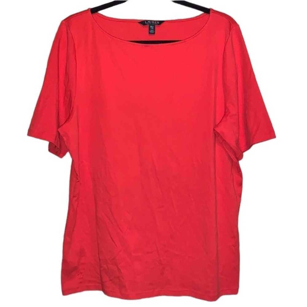 Lauren Ralph Lauren Coral-Red Scoop Neck Short Sleeve Top